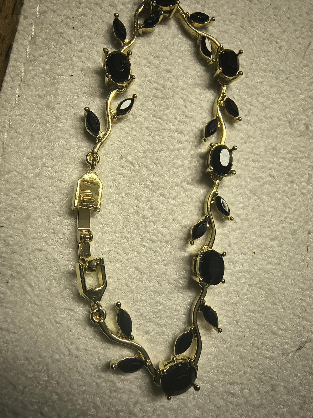 Gold-Tone Black Stone Leaf Link Bracelet - Women's Jewelry